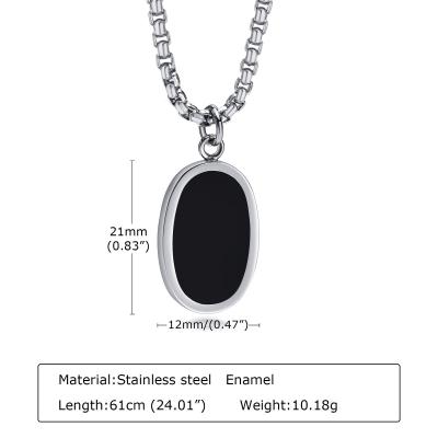 Pendentif en émail incrusté en acier inoxydable ovale pour homme