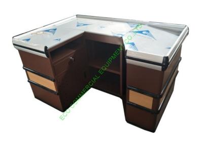 U Shape Supermarket Cash Counter With Stop Bar / Metal Coffee Cashier Desk For Shop