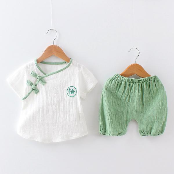 o terno de duas partes do bebê novo de 100cm ajustou a camisa curto branca da luva do estilo chinês