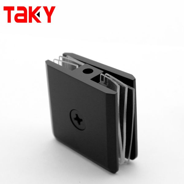 Easy Installation square Bracket Clamp to Glass Clamp d Shape Black Flat Back Glass Clamp Hinge
