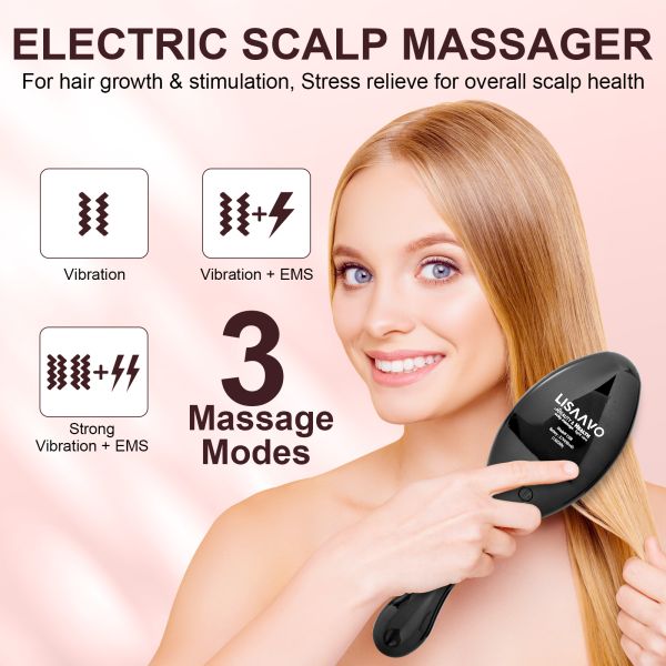 Electric Hair Brush with 650nm Red Light Therapy and EMS Microcurrent Technology Featuring Type-C Charging