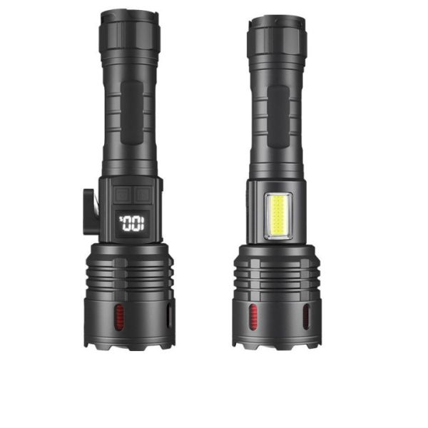 Powerful 1500-1600 Lumens LED Torch Flashlight with Rechargeable Type-C USB and Telescopic Zoom for Camping Hiking Outdoor
