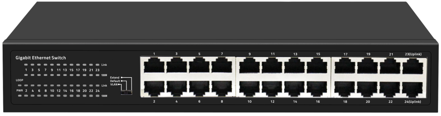 24-Port Gigabit Ethernet Switch with Smart Modes  Fanless Desktop type AC Input