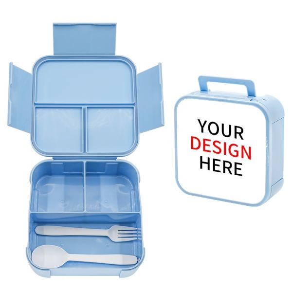 Portable Food Grade Large Capacity Sublimation Plastic Lunch Box With Spoon And Fork For Kids Students Pink And Blue Color