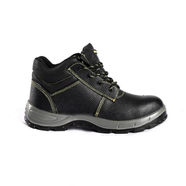 Middle Cut Genuine Leather Safety Shoes with Steel Toe and Plate Anti Smash Waterproof Work Boots