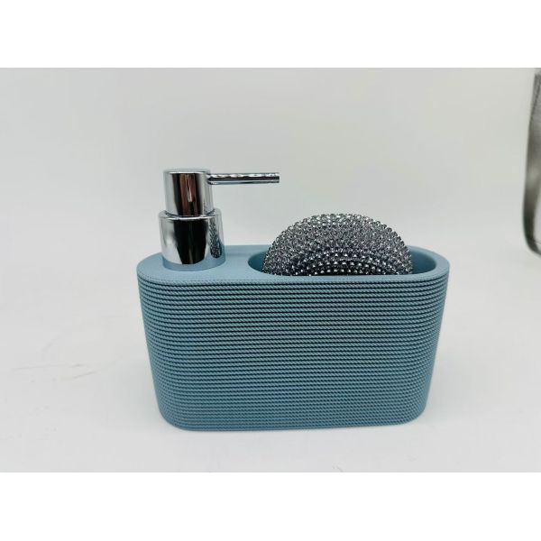 Utility Sink Caddy Sand Stone 2N1 Kitchen Soap Dispenser with Cleaning Ball and Body Lotion Dispenser