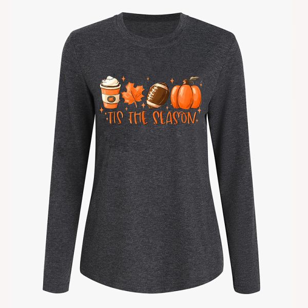 CEM ODM Women Tops Round Neck Black Dark Gray Long Sleeve Top