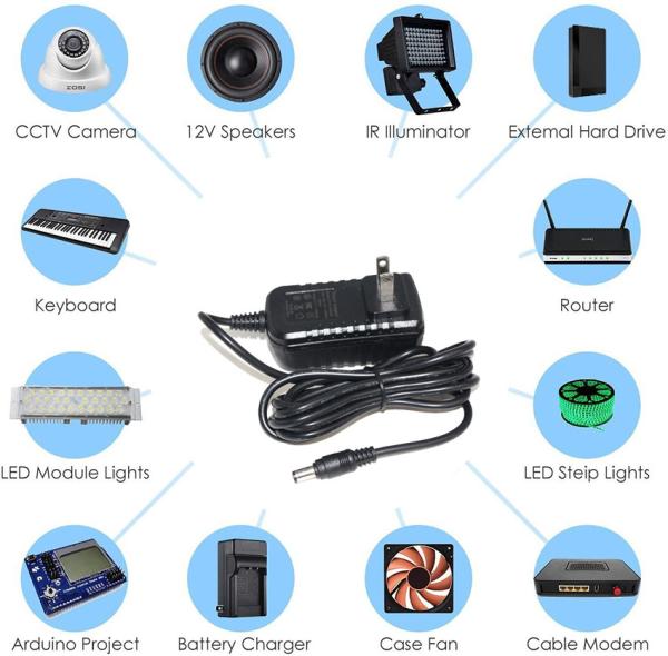 24V 1A 2A AC DC電源アダプター 100-240V入力 CE FCC認証付き