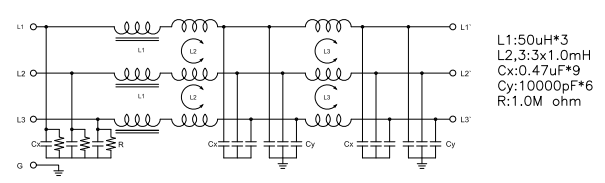 EMI YX84G4-60A-T трехфазный фильтрует выход терминального блока провода 3