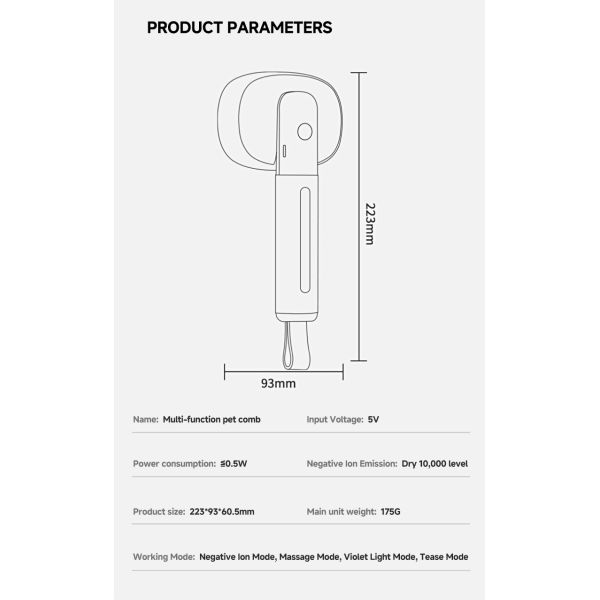 Pet Brush Cats Dogs ABS TPR Grooming Products Multifunctional Brush UV Light
