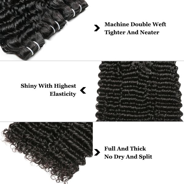 Deep Curl 100% Virgin Indian Hair Weave Unprocessed Human Hair Black