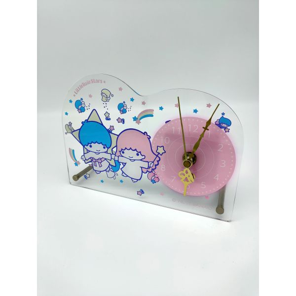 Clear Acrylic Stand Figures Desk Clock Offset Printing Cartoon Characters Style