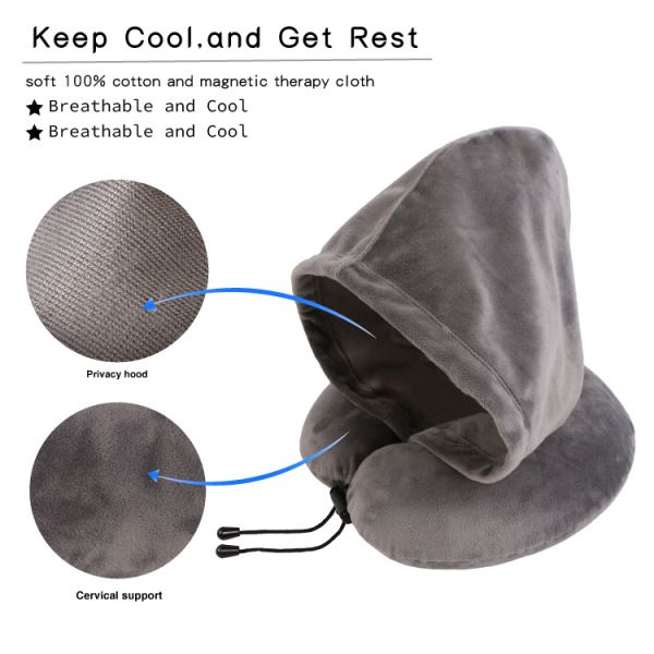 Colorful Custom U-Shape Memory Foam Neck Pillow With Head Hood for Comfortable Travel