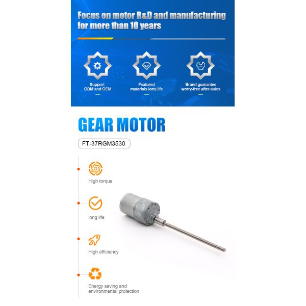 Futeng Factory Wholesale 37mm 12v 24v Long Pole High Torque Efficiency Motors Dc Spur Gear Motor for Robot