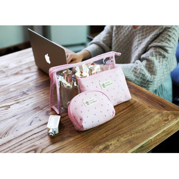 Wholesale Luxury Transparent Clear PVC Makeup Pouch Toiletry Cosmetic Make Up Bag Set