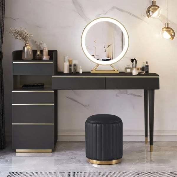 Mesa de vestidor de dormitorio Escritorio de vestidor moderno con espejo LED y cajones de paneles de MDF