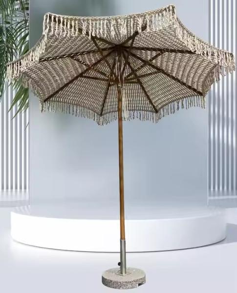 9 ft LA CONCHA Umbrella Macrame Parasol Rope Crochet Woven Patio Umbrella Parasol With Tassels Tassels Woven Canopy Umbrella