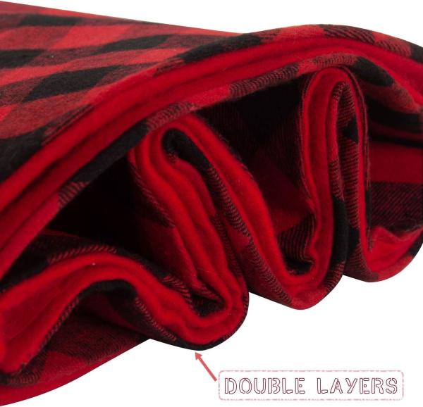 Christmas Tree Skirt Red and Black Plaid Buffalo Double Layers Checked Deco for Holiday Party Mat Xmas Ornaments
