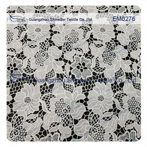 Mesh polyester lace Fabric White Flower Embroidered Lace material for girls dress