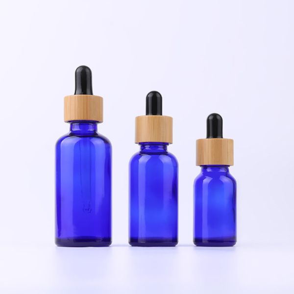 10 Ml Glass Cobalt Blue Essential Oil Bottles Eye Oil Pipette Dropper Bamboo Lids