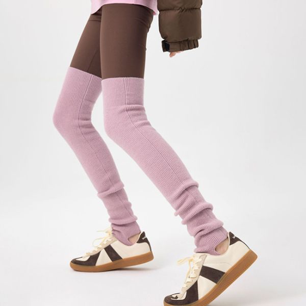 Femmes à nervures au-dessus du genou chaussettes hautes chaussettes chauffantes pour les jambes sans orteils chauffantes pour les jambes pour le yoga et le ballet