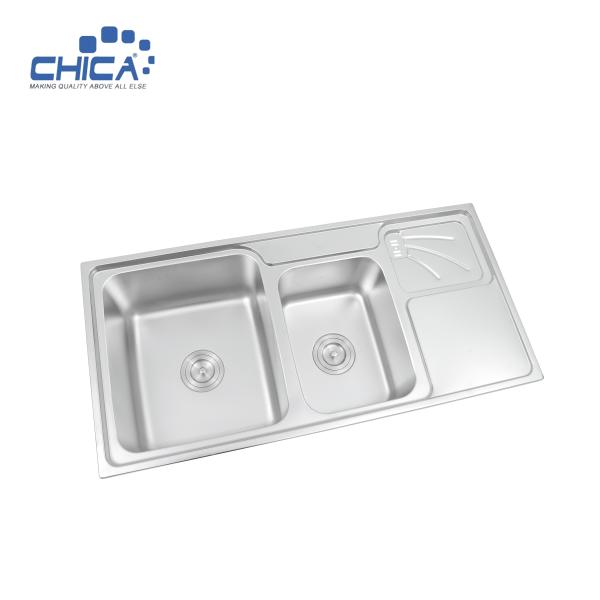 CH9848 Stainless Steel Press Kitchen Sinks Large and Small Double Bowl Kitchen Sink
