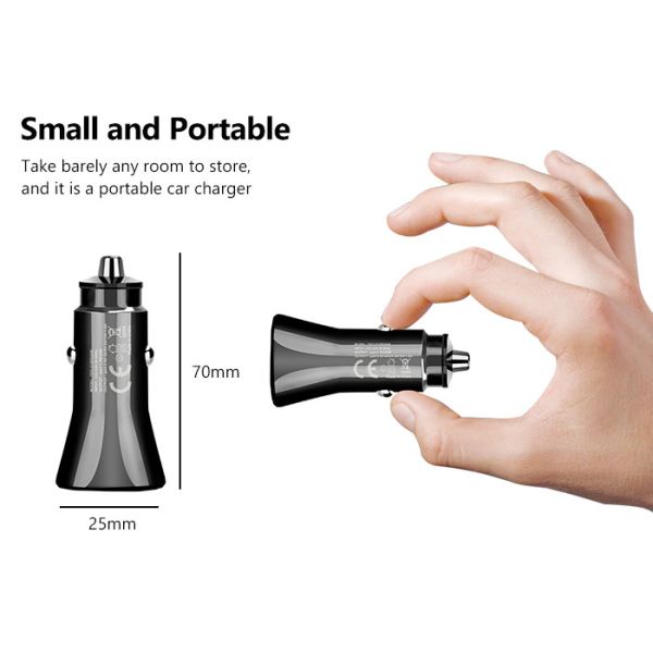 Black grey Dual Ports PD QC3.0 18W Fast Car Charger Aluminum Alloy