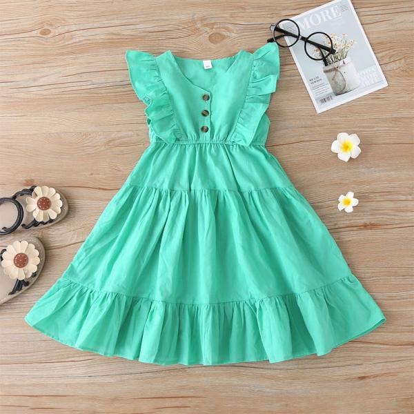 Summer Children'S Clothing Dress Children'S Solid Color Suspender Pleated Dress