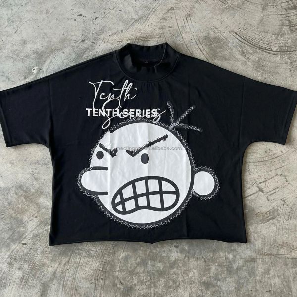 400Grams Thick Collar Embroidery Drop Shoulder Oversized White Boxy Cropped T Shirt Men