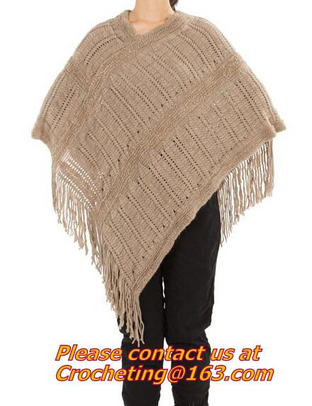 Womens Tassel Hollow Long Handmade Crochet Ponchos Wool Grandrelle Yarn Poncho Female