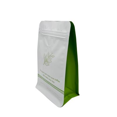 250g Flat Box Square Bottom Coffee Bag With Valve And Rip Zip Luxury Matte White Aluminium Foil Coated