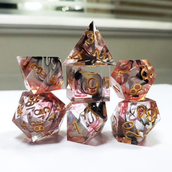 Red & black Foil mixed smoke crystals Resin Boarding Dice Set  dnd dice