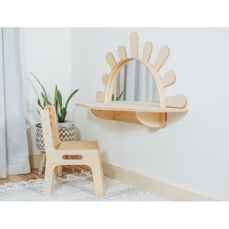 Living Room Wall-Mounted Activity Table with Chair Wood Style PANEL Toddler Furniture