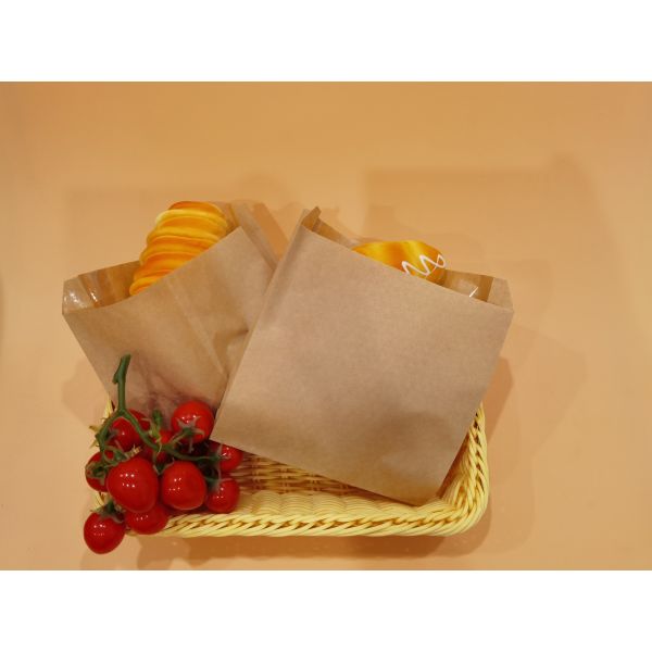 Customized Flat Satchel Kraft Paper Bag PE Coated Use For Cakes Bread Food For Bakery Bag Bread Bag Food Bag