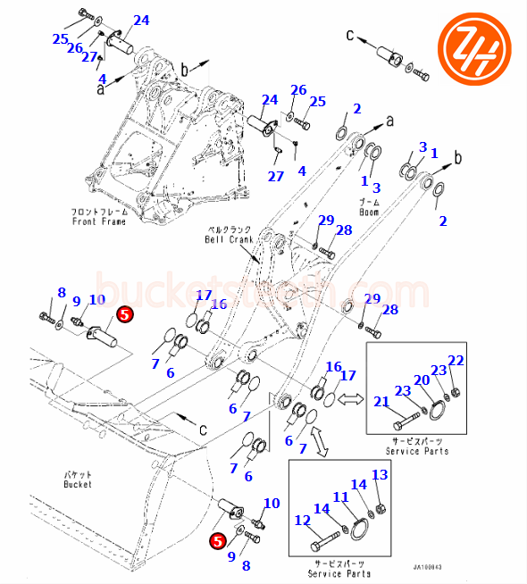 Alloy Steel Komatsu Bucket Pins 421-70-41720 WA480 Excavator Bucket Parts