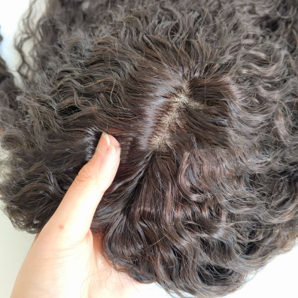 High Density European Free Part Silk Top Base 1B Real Remy Raw Hair Toupee Wig Pieces Toppers for Women