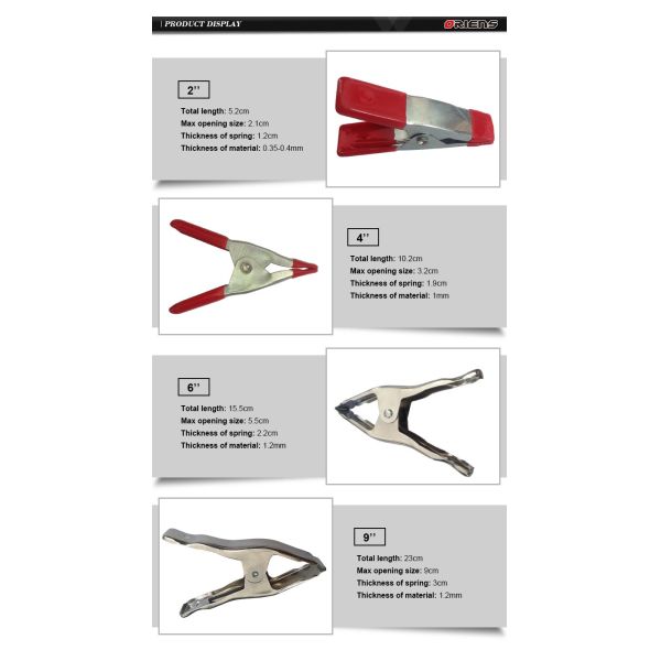 Acero revestido en polvo negro de 2 4 6 9 pulgadas y resorte de metal de carbono Una abrazadera con manijas de PVC para la carpintería