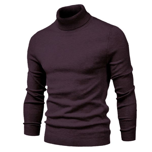 Solid Color Viscose/Cotton Pullover Sweater Slim Fit Turtleneck for Men's Casual Wear