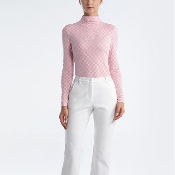 Women’s Golf Long Sleeve Base Layer Top, Jacquard Grid Slim Fit Thermal Shirt