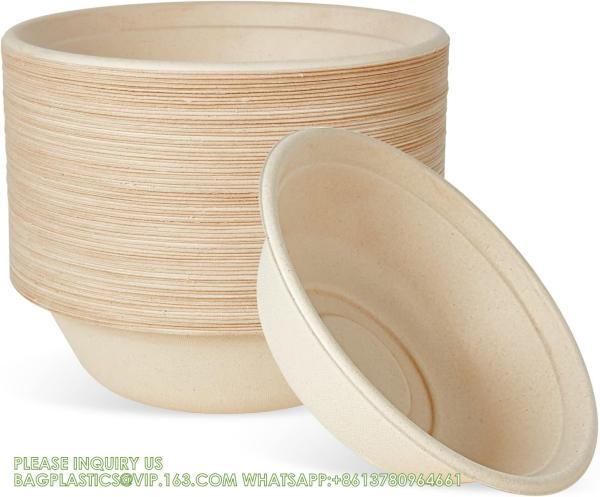32 Oz Disposable Paper Bowls, Biodegradable Soup Bowls Natural Bagasse, Eco-Friendly Sugarcane Bowls For Salad