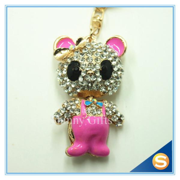3D Teddy Bear Cute Cartoon Rhinestone Animal Shape Key Chain for Valentine's Day Gift
