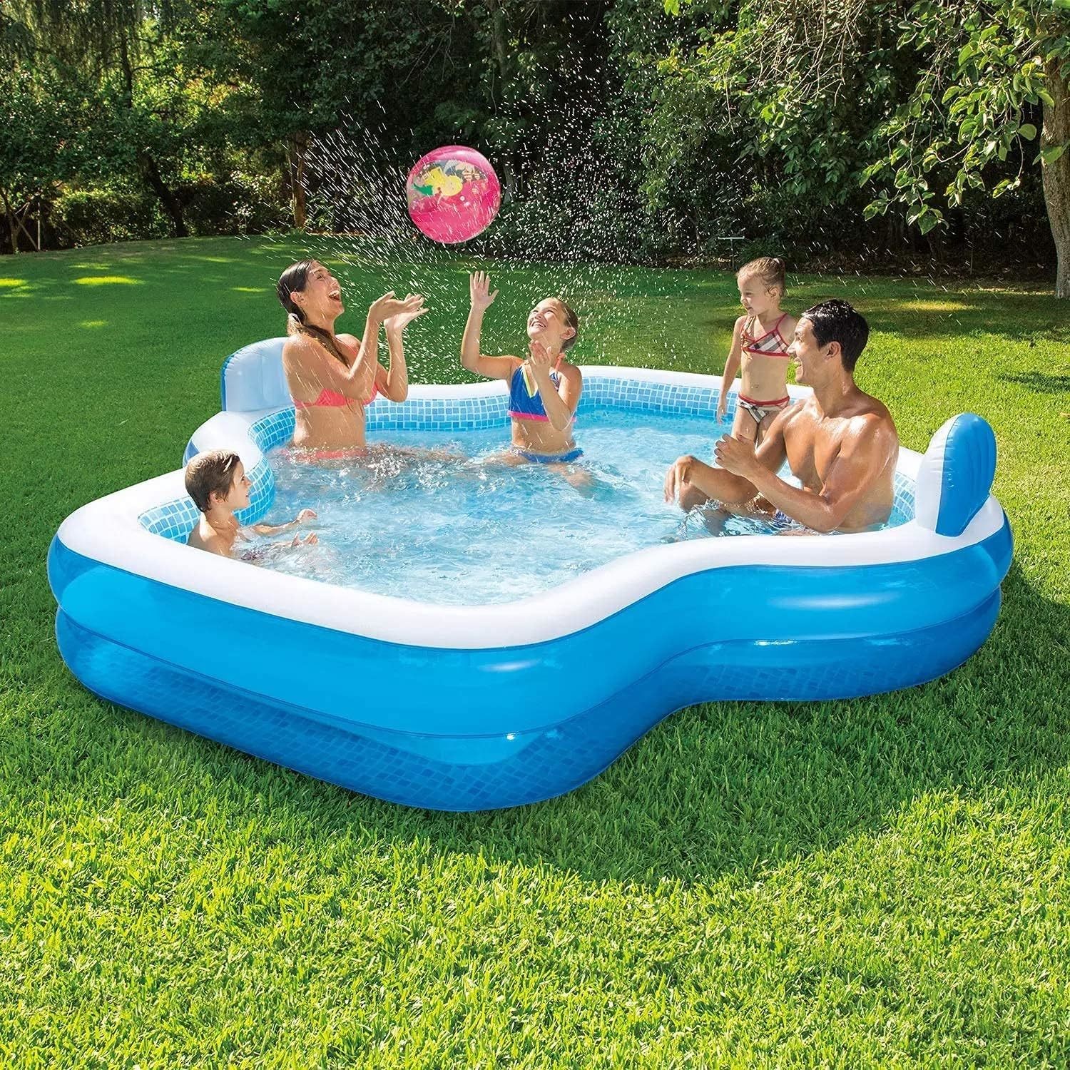 Family Fun Guaranteed with AJUNION 10ft Inflatable Pool and 2 Air-cushioned Backrests