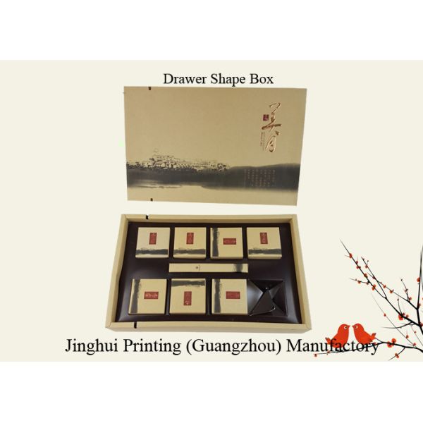 Black Ink Logo Customized Design Printing Cardboard Material Drawer Shape Box Set with 8 Small Boxes inside