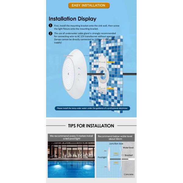 IP68 Waterproof RGB Pool Lights SMD 2835 25W Warm White For Pools Decorative