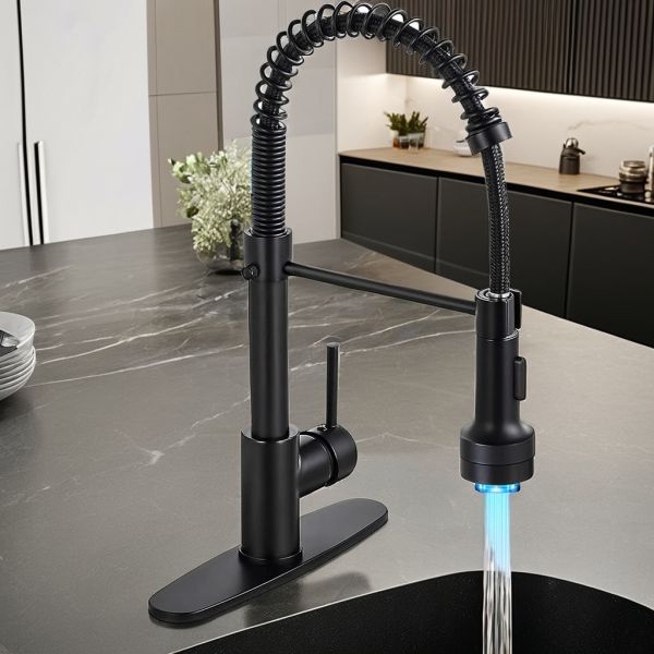 Classic Single Handle Stainless Steel Kitchen Faucet with Ceramic Valve Core and LED Light