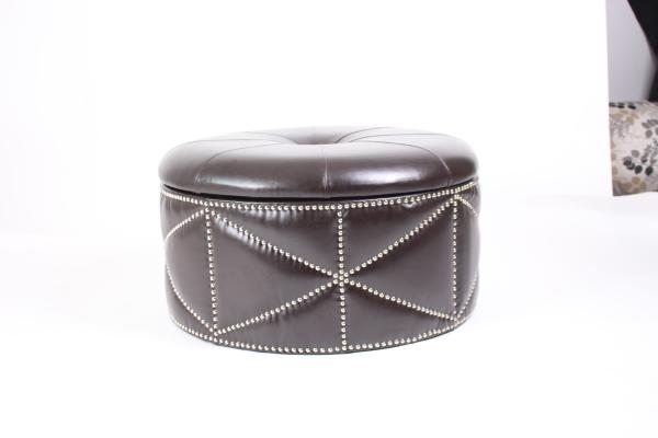 leather round household wood shoe box storage ottoman stool with crystal