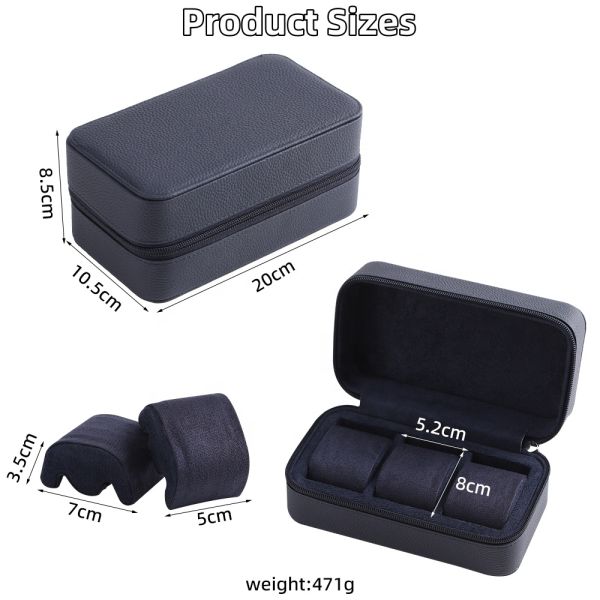 OEM ODM Custom 3 Slots Men's Watch Box Case Handmade PU Leather Wristwatch Protection