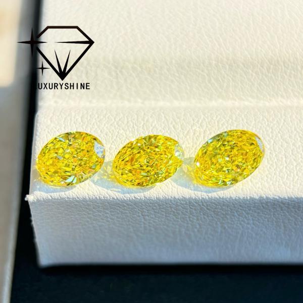 LuxuryShine VVS-VS Diamant de laboratoire Fancy Yellow/Light Yellow/Fancy Intense/Vivid Yellow 1CT 2CT 3CT 4CT 5CT Taille Ovale Excellent Avec Certificat & Bijoux Personnalisés