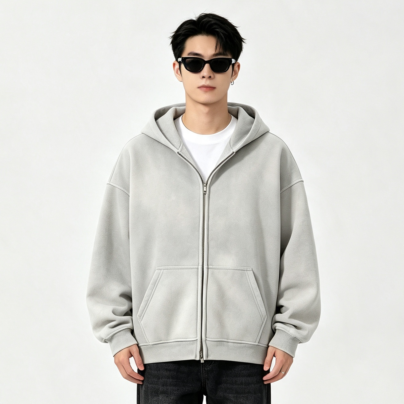 Men’s Vintage Washed Zip-Up Hoodie Oversized Fleece Lined Winter Casual Sweatshirt