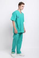 Os homens de 125 G/M nutrem o terno uniforme médico tecido V Neck Green Plain